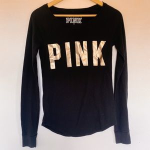 Pink Victoria’s Secret Black Gold Long Sleeve Comfy PJ Top